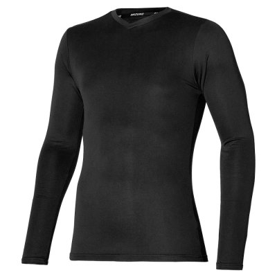 Manga Larga Mizuno BT Under V Neck Longsleeve Hombre Negros - Chile M682JUCLST